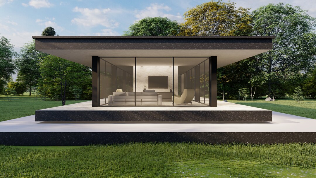 Photo inspiration: Visual Reference: Minimalist Glass Tiny House Plan 2 Bedroom Digital Download