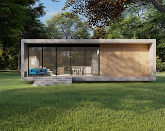 Plan de petite maison moderne : conception de cabane 1 chambre (fichiers numériques inclus)