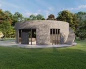 Round Tiny House Plan: Modern Small Home Design (1 Bedroom, 33ft Diameter)
