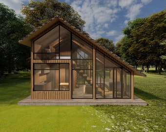 Modern Tiny House Plan: 1 Bedroom Wood Frame (Digital)