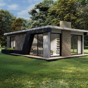 Klein huis, huisplan, modern huis, klein huis, kozijnhuis, boerderij, berghuis, huis met 1 slaapkamer, huisplan 1 slaapkamer, vakantie