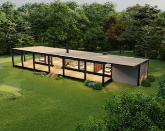 Modern huisplan met 2 slaapkamers: boerderijontwerp (digitaal)