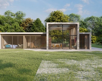 Modern husplan med 2 sovrum: Betongstomme (digital plan)
