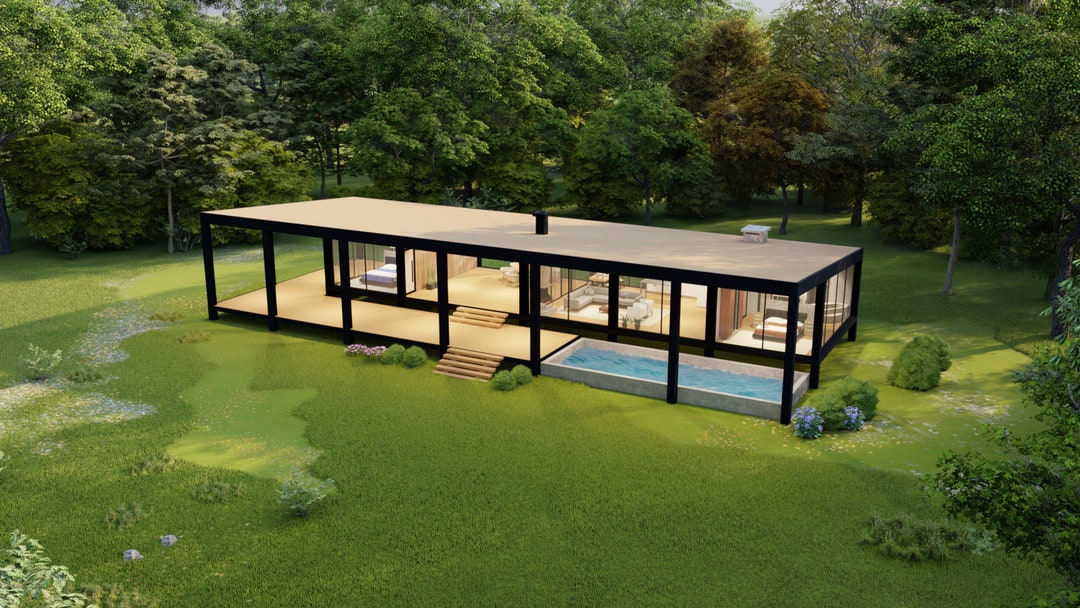 Modern 2 Bedroom House Plan With Pool (digital House) - Etsy