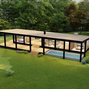 Klein huis, huisplan, modern huis, klein huis, framehuis, vakantiehuis, digitaal huis, huis met 2 slaapkamers, huisplan 2 slaapkamers, airbnb