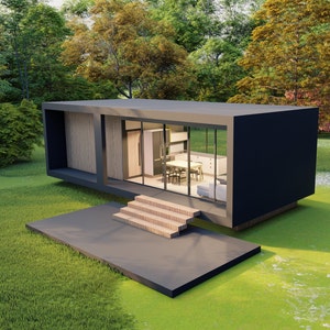 tiny house, digitaal huisplan, huis met 1 slaapkamer, huisplan 1 slaapkamer, betonnen huis, minimalistisch huis, framehuis, huisje, airbnb