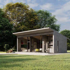 Tiny house, house plan, modern house, small house, frame house, house plan 1 bedroom, 1 bedroom house, concrete, minimal house, digital