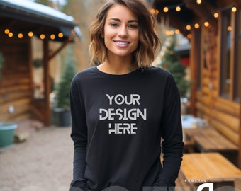 Bella Canvas Mockup Bella Canvas 3501 Mockup Black Bella Canvas Black Long Sleeve Tshirt Mockup 3501 Mockup Black Long Sleeve Tee Mock ups