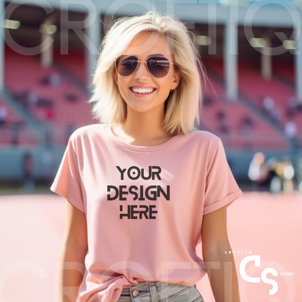 Salmon Pink Comfort Color C1717 Mockup Oversized Pink Outdoors Mockup Model Mockup Aesthetic Trendy Valentines day Mockup Pink Colored Shirt