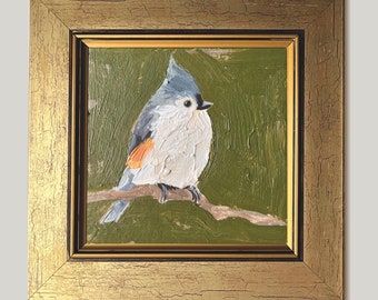 Original Custom Tufted Titmouse bird, Framed small art, painting original, bird painting