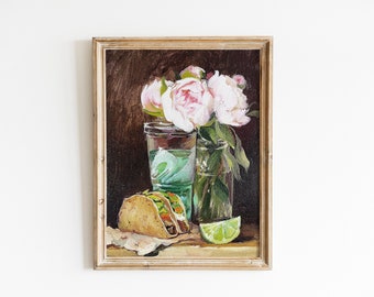 Taco print, signed art print,  taco oil painting, vintage wall art, vintage painting, wall art digital, taco art