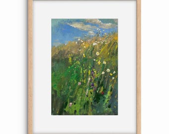 Original Painting UNFRAMED, Wildflowers landscape, Mini Painting One-of-a-Kind, Unique Artwork, Hand-Painted
