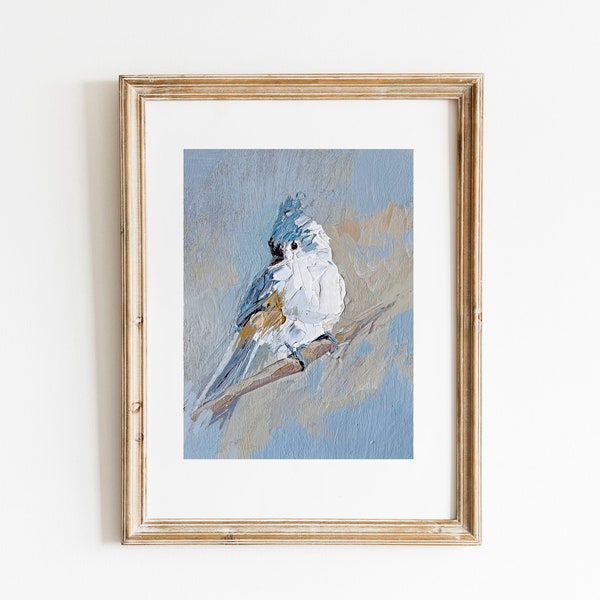 Tits of the world, Tufted Titmouse bird, birthday gift, bird art print, digital print, painting bird, oil painting digital