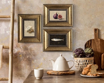 Cheese, Figs, Sardine - Set of 3 Original Framed Oil Paintings – French Kitchen Wall Art