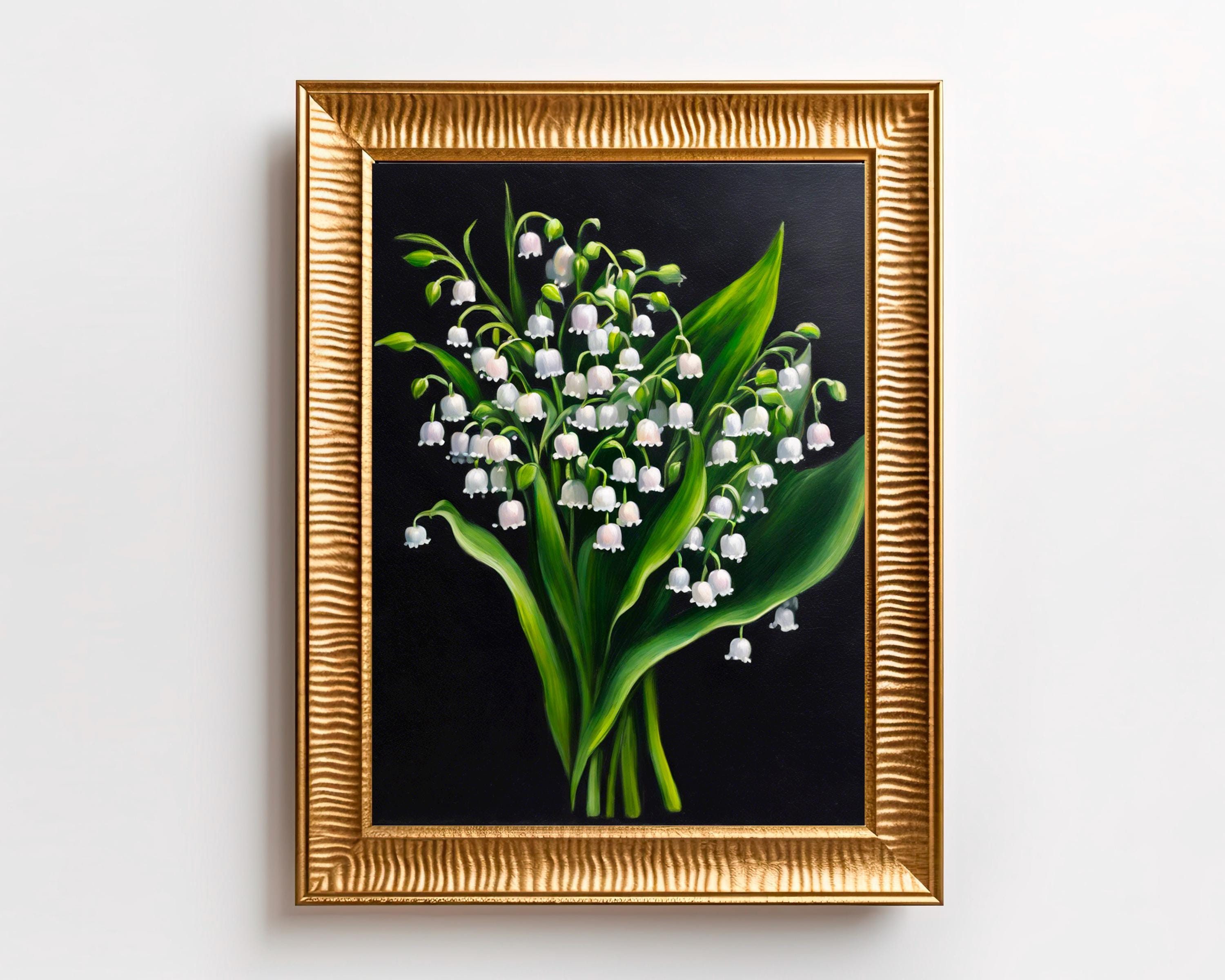 Lilies of the Valley Painting, Original Still Life, Neutral Wall