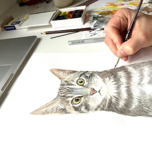 Handmade cat portrait from photo, hand painted, original watercolor painting, custom pet portrait from photo, custom portrait