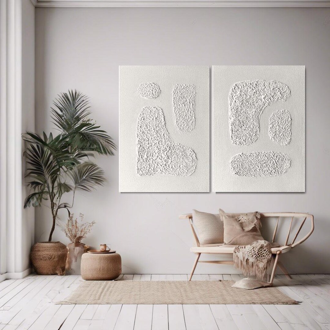 2 Piece Textured Wall Art, 3D Texture Painting on Canvas, Abstract ...