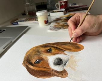 Custom Watercolor Pet Portrait, Hand-Painted From Photo