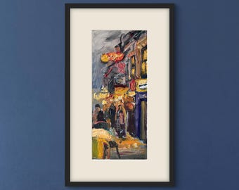 佐伯祐三 - カフェテラスとポスター 1927年 美術館品質のロールド油絵