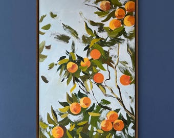 Handmade Mandarin Tree Painting, Neutral Wall Art
