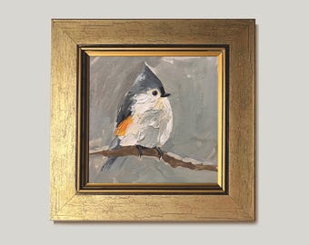 Original Custom Tufted Titmouse bird, Framed small art, painting original, bird painting