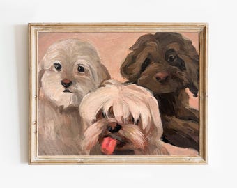Custom Dog Family Portrait, Personalized Pet Portrait, Handmade Gift for Dog Lovers, Artwork Withought Frame, Unique Gift for Pet Owners