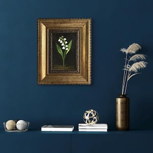 Maiglöckchen gerahmt, Original Gemälde Wohnzimmer, Stillleben Original, neutrale Wandkunst, Küchenkunst, handgemachtes Kunstwerk