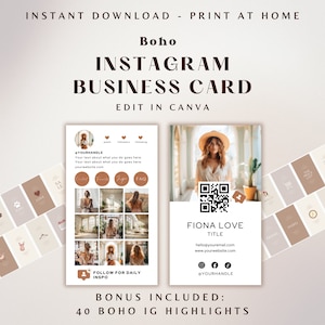Boho Instagram Visitenkarte Vorlage Canva QR-Code Visitenkarte DIY bearbeitbare Visitenkarte Canva Vorlage Digitaler Visitenkarte QR-Code