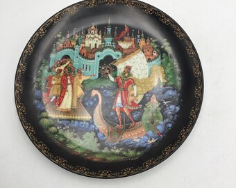 1990 Palekh Cuentos de hadas rusos Sadko Placa de coleccionista Evgeny Populyov 60-V25-1.9