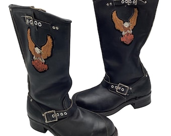 Harley Davidson Mens 8652 Vintage Black Leather Eagle Engineer Biker Boots 9.5 R