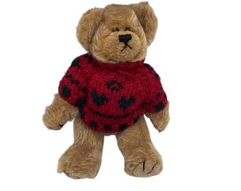 Urso de pelúcia Huggins da Ty Attic Treasures, vintage de 1993, com suéter de tricô vermelho e articulado, medindo 20 cm.