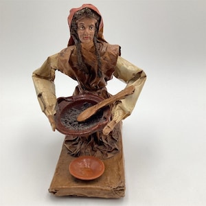 Vintage Mexican Paper Mache Folk Art Sculpture Woman with Pot