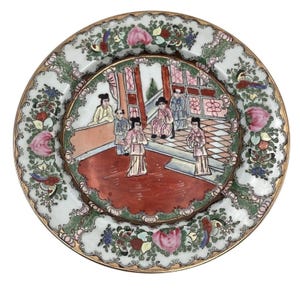 Vintage Hand Painted Chinese Famille Rose Medallion Porcelain Plate
