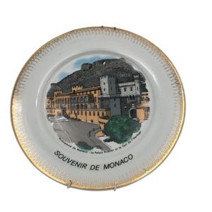 Vintage Souvenir de Monaco Porcelain Decorative Plate
