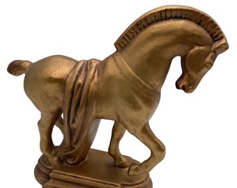 Figura de caballo estilo dinastía Tang, color oro antiguo, estatua decorativa con drapeado, 29 cm (11,5 pulgadas)