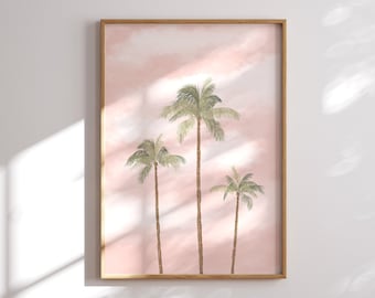 Tropical Palm Trees Art Print, Pink Palms Tropical Wall Art, Palm Tree Art Print, Pink Botanical Painting