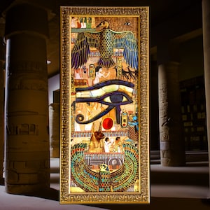 Egyptian Collage Poster - ‘Eye of Ra’: 12” x 22” Ancient Egypt Art Print,  Mystical Symbols, Pharaohs, and Sacred Imagery for Wall Decor.”
