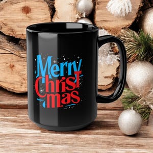 Christmas mug, black mug Christmas, ceramic mug gift, secret Santa party mug, Advent coffee mug, Merry Christmas mug