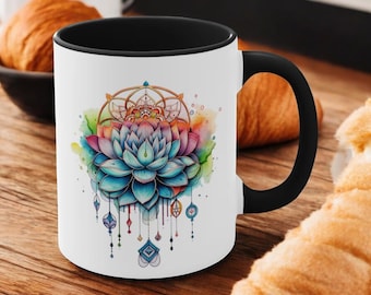 Lotus Flower Yoga Mug | Mindfulness Coffee Cup | Meditation Mug | Spiritual Lotus Cup | Yoga Gift for Her