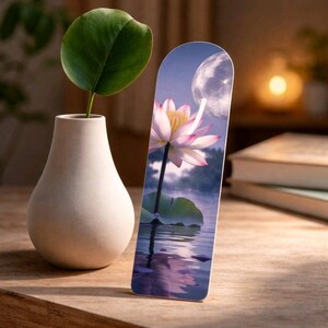 Lotus Moon Bookmark, Spiritual Lotus Flower Bookmark, Aesthetic Night Reading Gift, Mindfulness Meditation Book Lover Gift