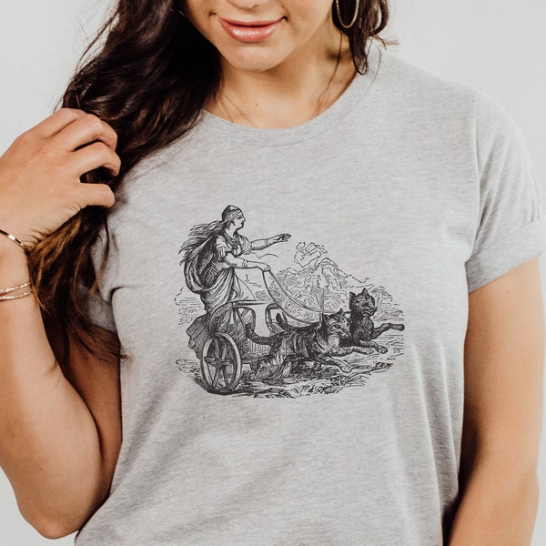 Vintage Cat Chariot Shirt, Crazy Cat Lady Tee, Feline Warrior Crewneck, Funny T-shirt Gift for Cat Mom, Freya Frigg Goddess of Love Crew