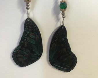 Butterfly wing resin earrings. Handmade