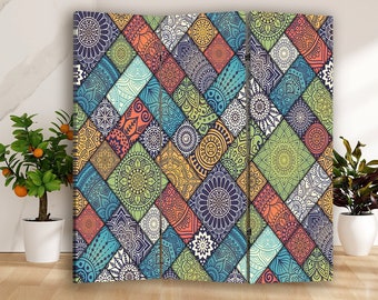 Mandala art print canvas room divider Square screen Abstract gift Colorful décor Free Standing art folding screen gift for woman meditation