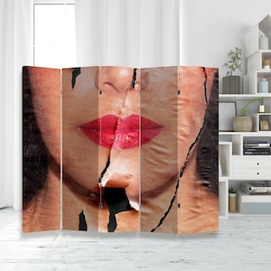 Stampa viso donna Divisorio in tela Ragazza labbra arte arredamento carta strappata opera d'arte Camera da letto Schermo pieghevole divisorio per la casa dell'adolescente regalo