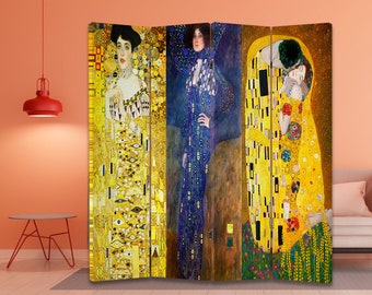 Artist reproduction Gustav Klimt print Canvas room divider Kiss Folding screen Portrait of Emilie Louise Flöge room partition Collage art