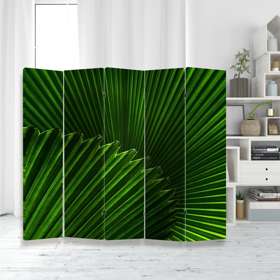 Palm leaf paravent print room divider panels standing screen canvas Green Nature abstract art decor Folding screen Bedroom room partition