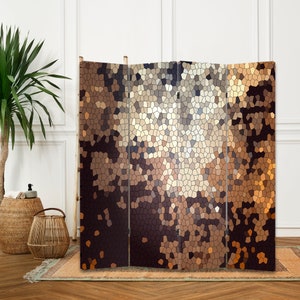 Abstrakt mosaik screentryck Brun rumsavdelare Hexagon heminredning fristående vikbar skärm sovrum golvavdelare panel skärm konstverk