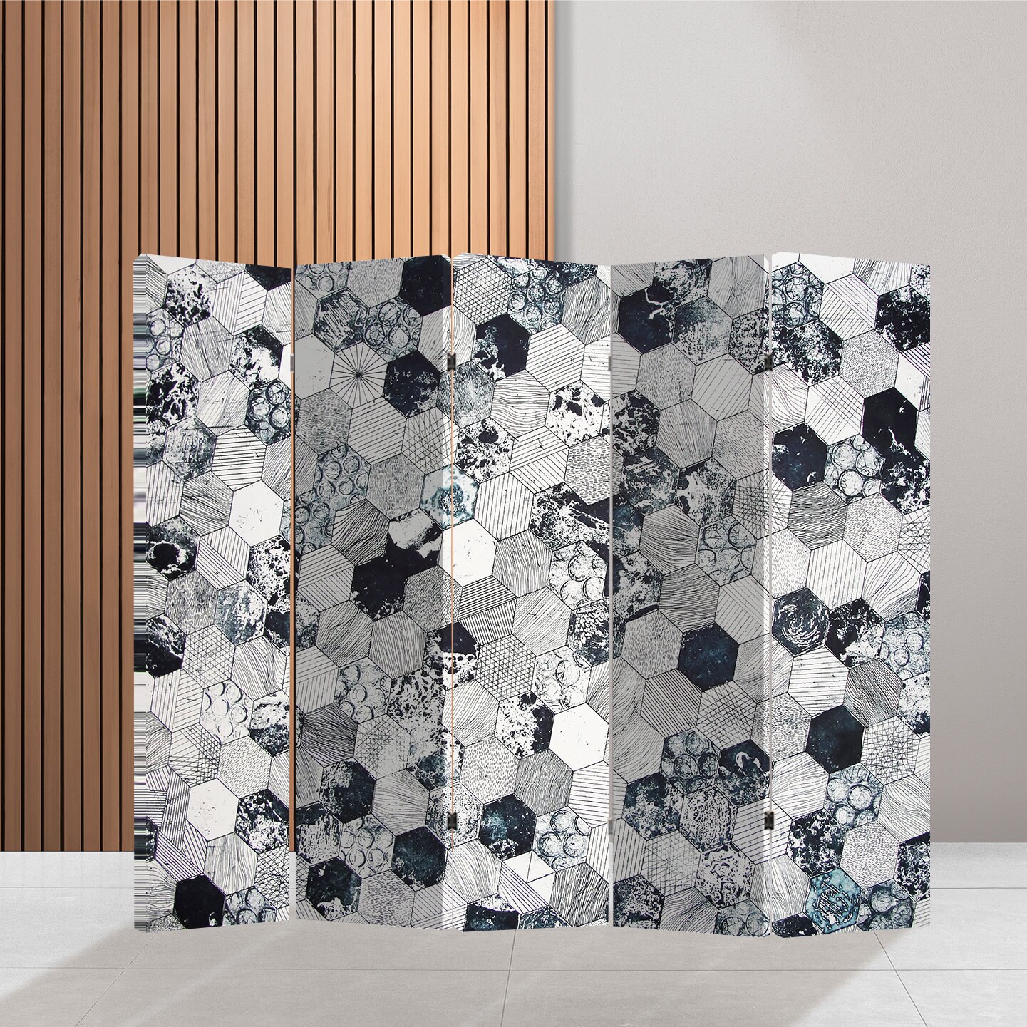 Gray Hexagon Screen Room Divider Panel Geometric Abstract Modern ...