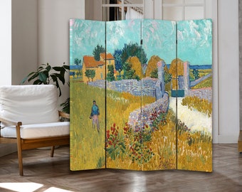 Farmhouse in Provence Screen Print Canvas Room Divider Vincent van Gogh Reproduction Country House Decor Free Standing art Folding screen