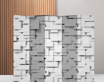 White Cube Screen Abstract Room Divider Print Geometric Figure Home Decorative Free Standing Living Room art Floor Partition Room Separator